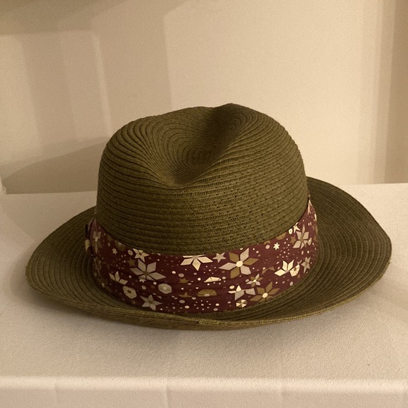Kangol Straw Braid Gaffer Khaki Fedora Hat W/Floral Hat Band Sz Large - Picture 3 of 7